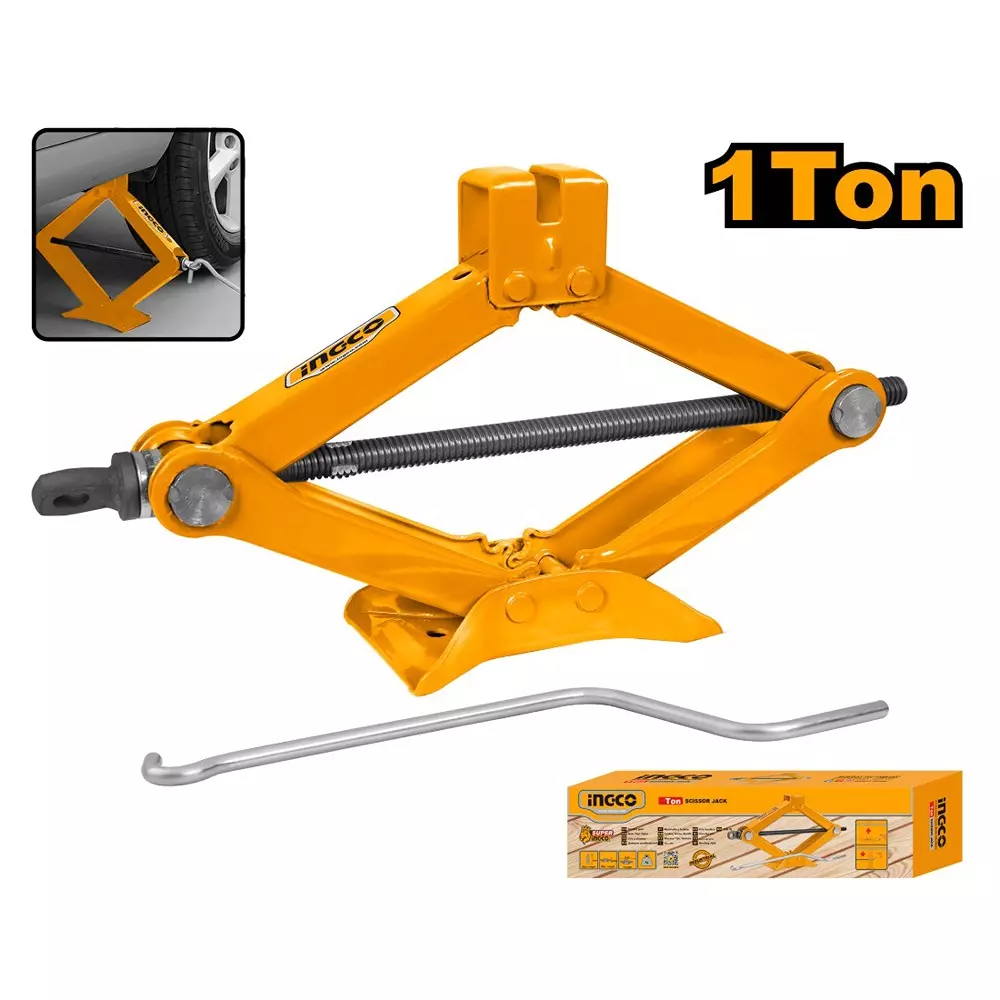 Ingco Scissor Jack with 1 Ton Capacity and 380 mm Maximum Height, HSJ101