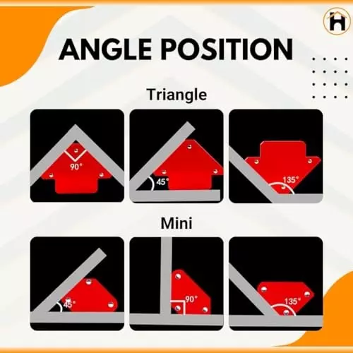 A.D INTERNATIONAL Multi Angle Magnetic Welding Holder Clamps Set with 2 x 3 inch Arrow Type, 2 x Triangle Type, and 2 x Mini Type, 100-CS-115 (Set of 6)