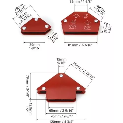 MECRAAF Multi-Angle Magnetic Welding Holder Clamps Set 30°, 45°, 60°, 75°, 90°, 135° High-Strength Metal with Strong Magnets Red, MC-5MAG (Set of 6)