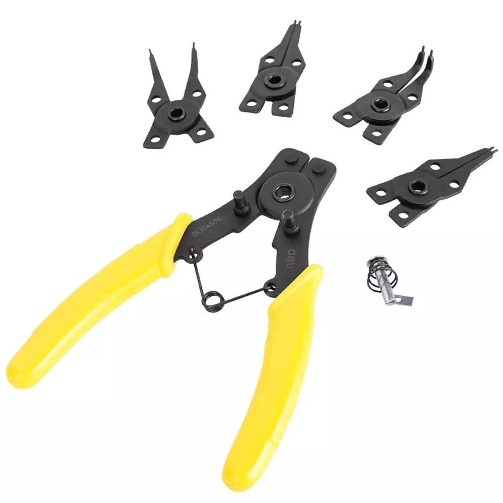 Deli 5 Pcs 5 in 1 Cirlclip Plier Kit Carbon Steel 150 mm Maximum Size Ergonomic Grip for Industrial Use, DL104506