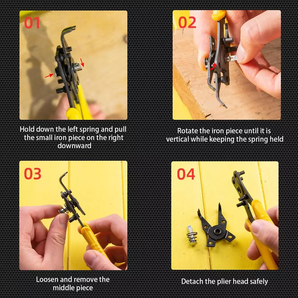 Deli 5 Pcs 5 in 1 Cirlclip Plier Kit Carbon Steel 150 mm Maximum Size Ergonomic Grip for Industrial Use, DL104506