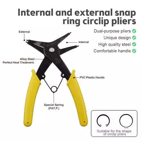 MECRAAF 2-in-1 Multifunction Snap Ring Plier High Carbon Steel PVC Plastic Yellow & Black, HT- CIRCLIP