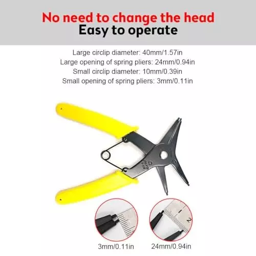 MECRAAF 2-in-1 Multifunction Snap Ring Plier High Carbon Steel PVC Plastic Yellow & Black, HT- CIRCLIP