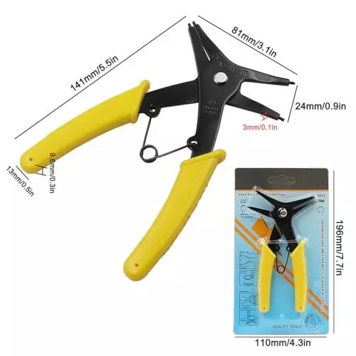 MECRAAF 2-in-1 Multifunction Snap Ring Plier High Carbon Steel PVC Plastic Yellow & Black, HT- CIRCLIP