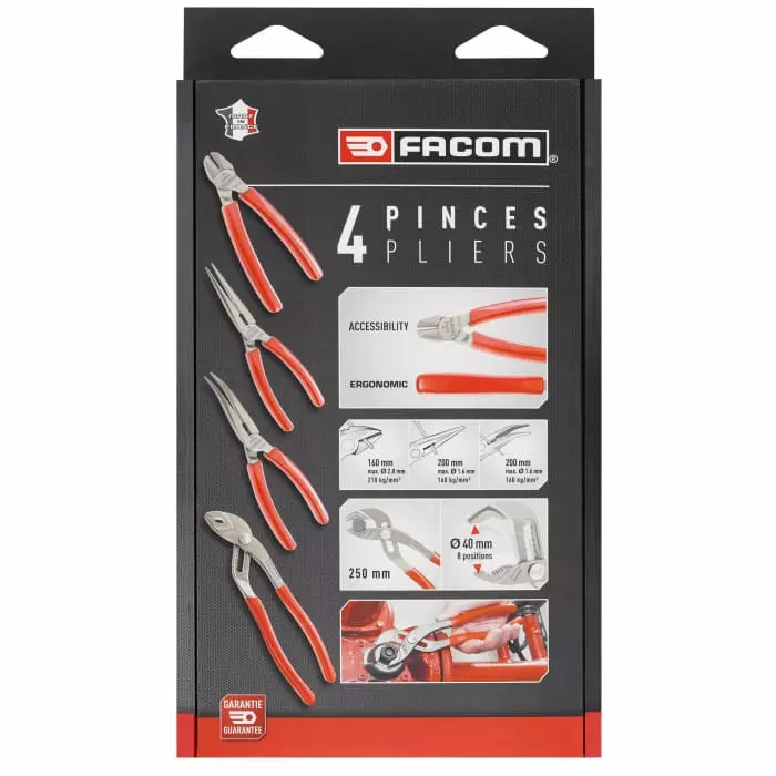 Facom 4-Piece Combination Pliers, Angled, Straight Tip, GJP.A4PB