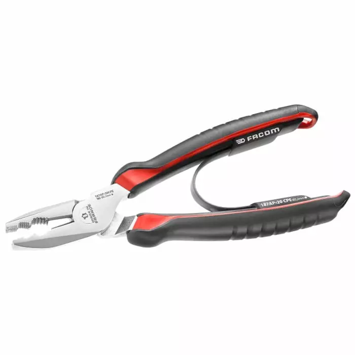 Facom Combination Pliers, 205 mm Overall, Flat Tip, 187AP.20CPEPF