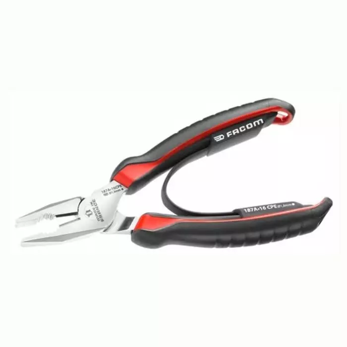 Facom Combination Pliers, 165 mm Overall, Flat Tip, 187A.16CPE