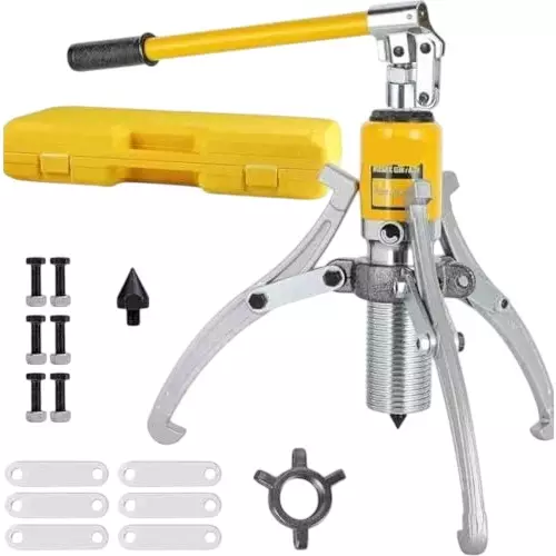 Nutronics 3 Jaw Hydraulic Gear Puller with Split Bearing Puller Pump Kit Stainless Steel 50 mm 15 Ton (15000 Kg) Pulling Capacity for Industrial Uses, NS YL-15Ton