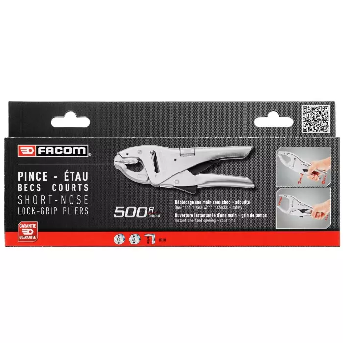 Facom Locking Pliers, 225 mm Overall, Lock Grip Tip, 17mm Jaw, 500APB