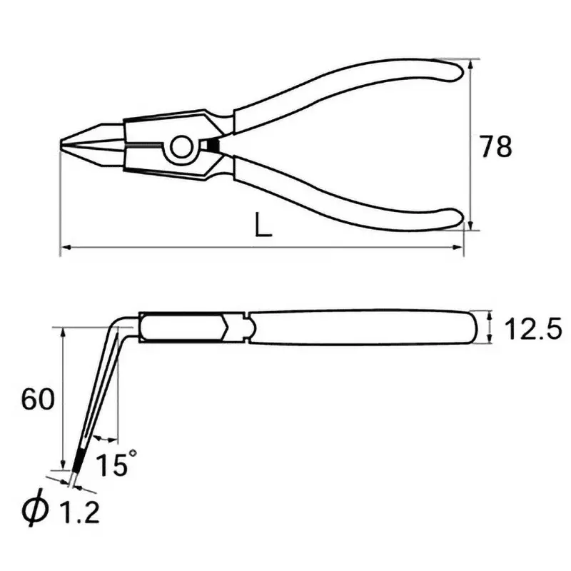 Ktc Long Snap Ring Pliers Shaft/Shaft 170 mm Length 1.2 mm Tip Diameter, SOP-172LL