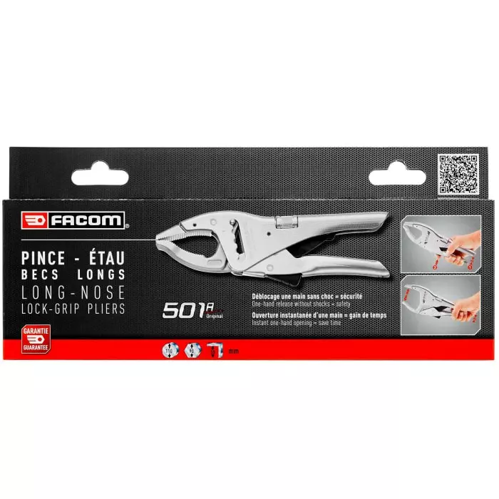 Facom Locking Pliers, 250 mm Overall, Lock Grip Tip, 17mm Jaw, 501APB