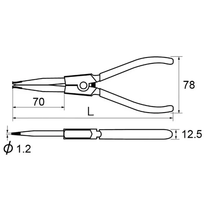 Ktc Long Straight Snap Ring Pliers Shaft 10 mm-11 mm Ring Size 1.2 mm Tip, SOP-171LL
