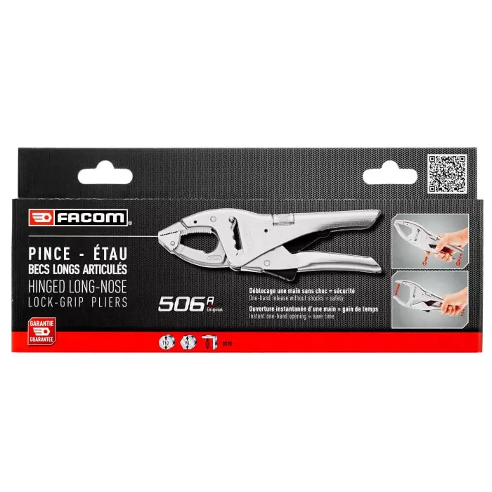 Facom Locking Pliers, 270 mm Overall, Lock Grip Tip, 17mm Jaw, 505APB