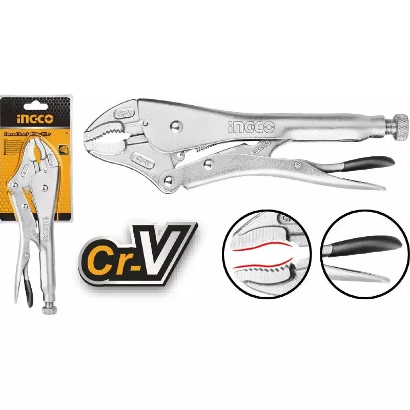 Ingco Curved Jaw Locking Plier Chrome Vanadium Steel Body Nickle Plated Matt Finish Size 10 inch (250 m), HCJLW0110