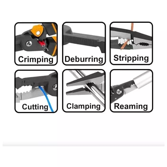 Ingco 6-in-1 Multifunction Long Nose Plier Size 8 inch (200 mm) in Half Double Blister Packing, HMFLNP28200