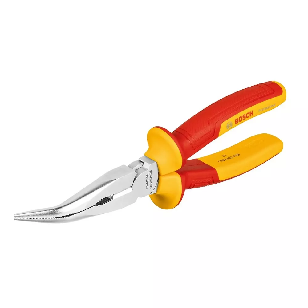 Bosch VDE Long Nose Plier Bent Plastic, Metal 200 mm for Electrical Tasks, 1600A02NE4