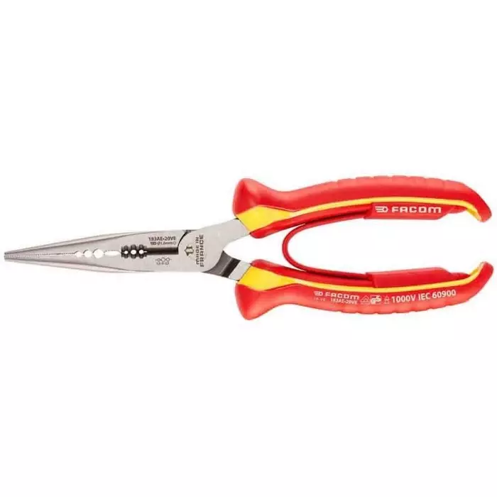 Facom Long Nose Pliers, 200 mm Overall, 183AE.20VE