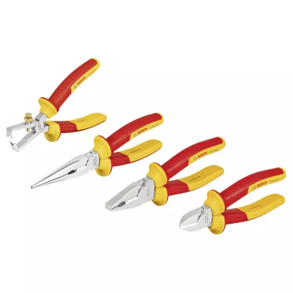 Bosch Professional VDE Pliers Set Chrome Vanadium Steel Anti-Slip Handles Easy Cutter, 1600A02NG1 (Pack of 4)