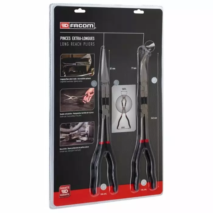 Facom 2-Piece Plier Set, Slim Tip, 340 mm Overall, 185.2LPB