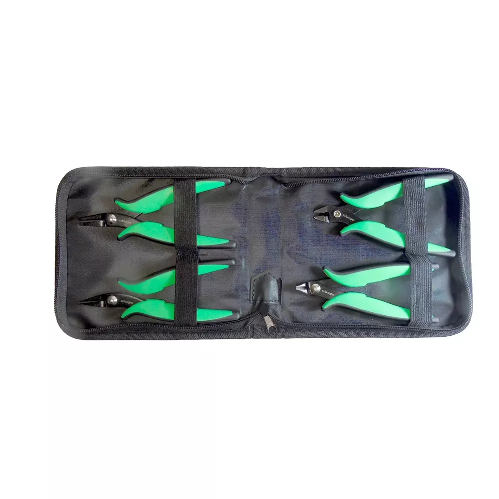 MULTICOMP PRO Plier Set 4-Pcs of 2x140 mm Cutter, 155 Flat Nose Long Pliers, Tool Bag Kit Contents, MP013929