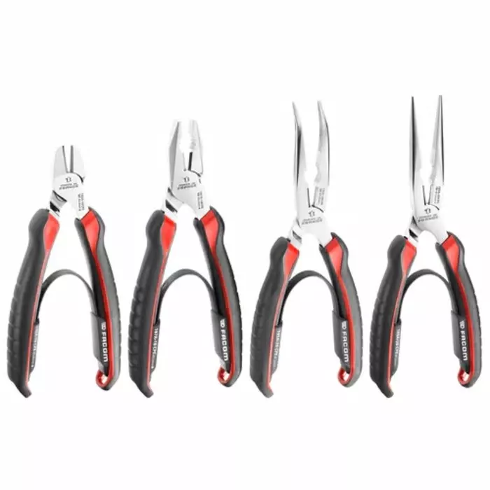Facom 4-Piece Plier Set, Angled, Straight Tip, 160 mm, 180 mm, 200 mm Overall, CPE.A2