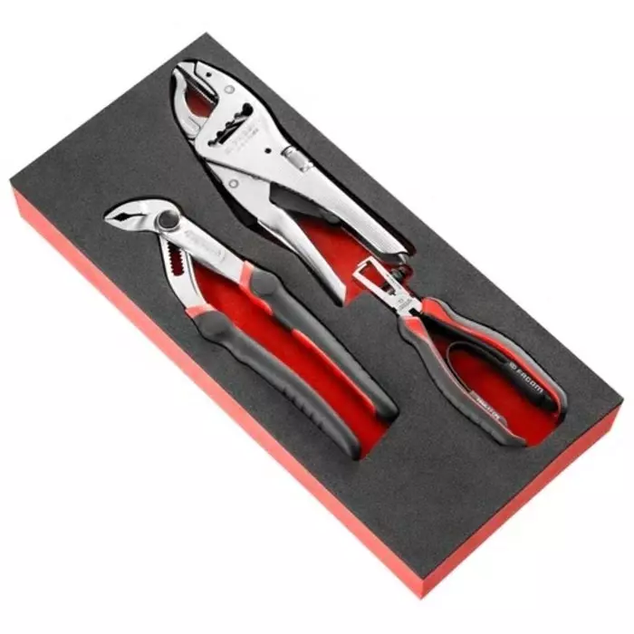 Facom 3-Piece Plier Set, Bent, Straight Tip, 184 mm, 245 mm Overall, MODM.CPEA3
