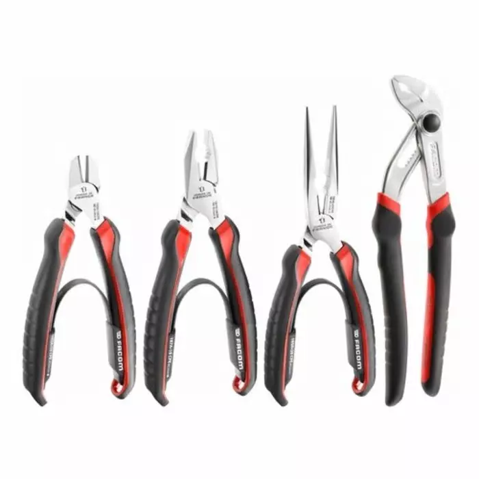 Facom 4-Piece Plier Set, Angled, Straight Tip, 160 mm, 185 mm, 200 mm, 245 mm Overall, CPE.A4