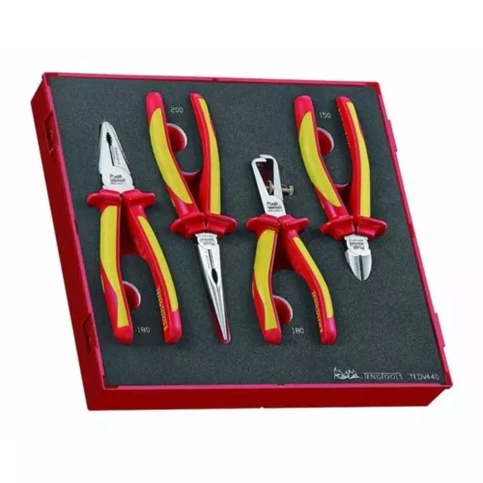 Teng Tools 4-Piece Plier Set, Angled, Bent, Flat, Straight Tip, VDE/1000V, TEDV440