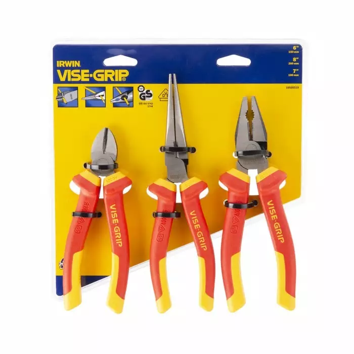 Irwin 3-Piece Plier Set, VDE/1000V, 180 mm Overall, 10505519