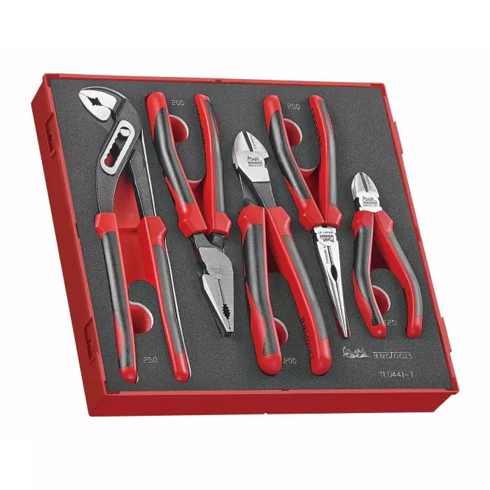 Teng Tools 5-Piece Plier Set, Angled, Bent, Flat, Straight Tip, TED441-T