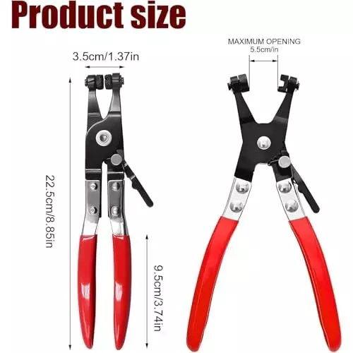MECRAAF Heavy Duty Hose Clamp Plier 0 cm – 5 cm Rnage Carbon Steel Anti-Slip Black & Red, HT-HCP