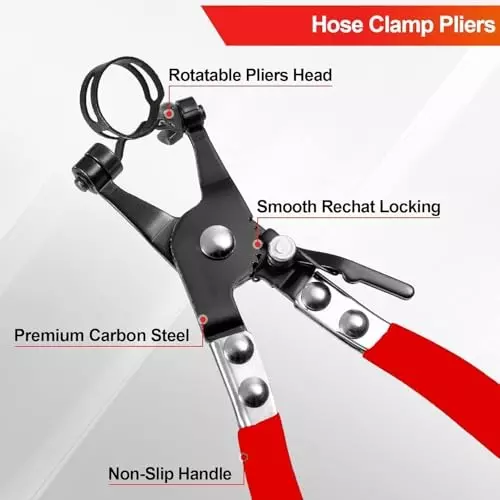 MECRAAF Heavy Duty Hose Clamp Plier 0 cm – 5 cm Rnage Carbon Steel Anti-Slip Black & Red, HT-HCP