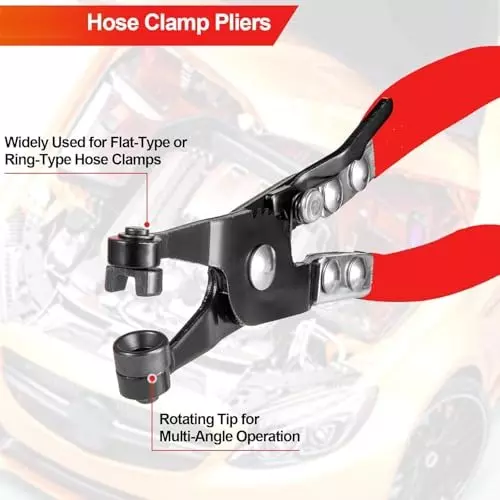 MECRAAF Heavy Duty Hose Clamp Plier 0 cm – 5 cm Rnage Carbon Steel Anti-Slip Black & Red, HT-HCP
