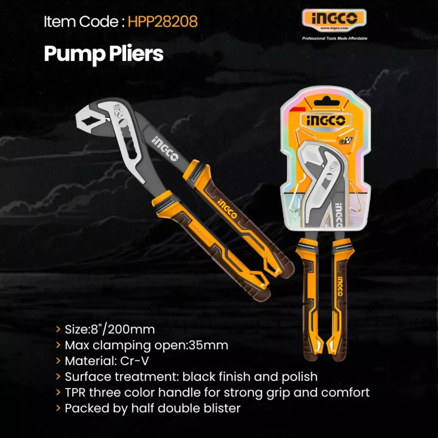 ingco-pump-plier-cr-v-200-mm-8-inch-length-35-mm-maximum-clamping-open-tpr-handle-hpp28208