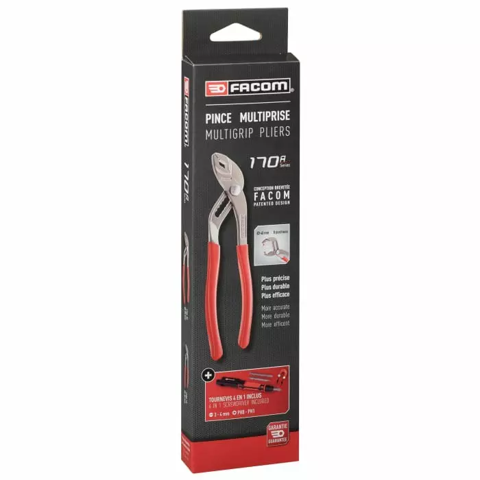 Facom Water Pump Pliers, 250 mm Overall, Lock Grip Tip, 46mm Jaw, 170A.25PB