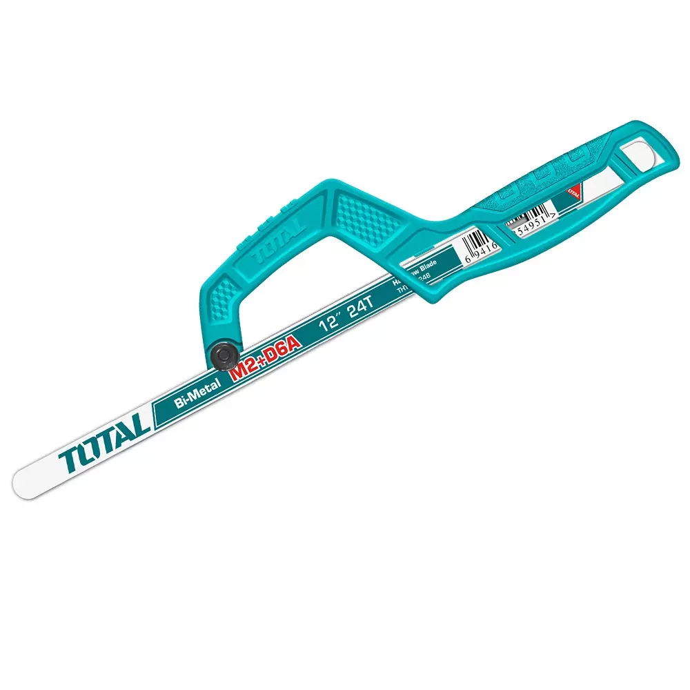 Total Mini Hacksaw Frame 300 mm (12 inch) Size with 1 piece 24 TPI M2+D6A bi-Metal Blade ABS Plastics, THMHF1504