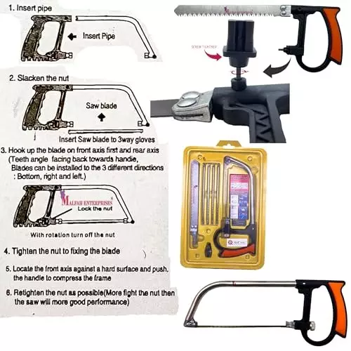Malfah Enterprises 7-in-1 Multi-Purpose Hacksaw Kit With Multi Blades Alloy Steel Blade ABS