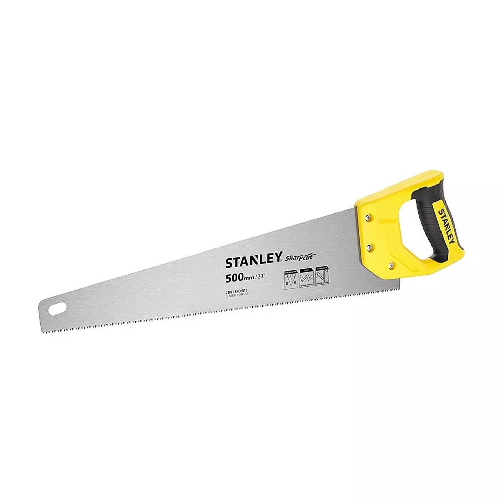 STANLEY 20 inch (500 mm) Sharpcut Handsaw Steel Blade and 7 TPI for Cutting Wood, STHT20367-1