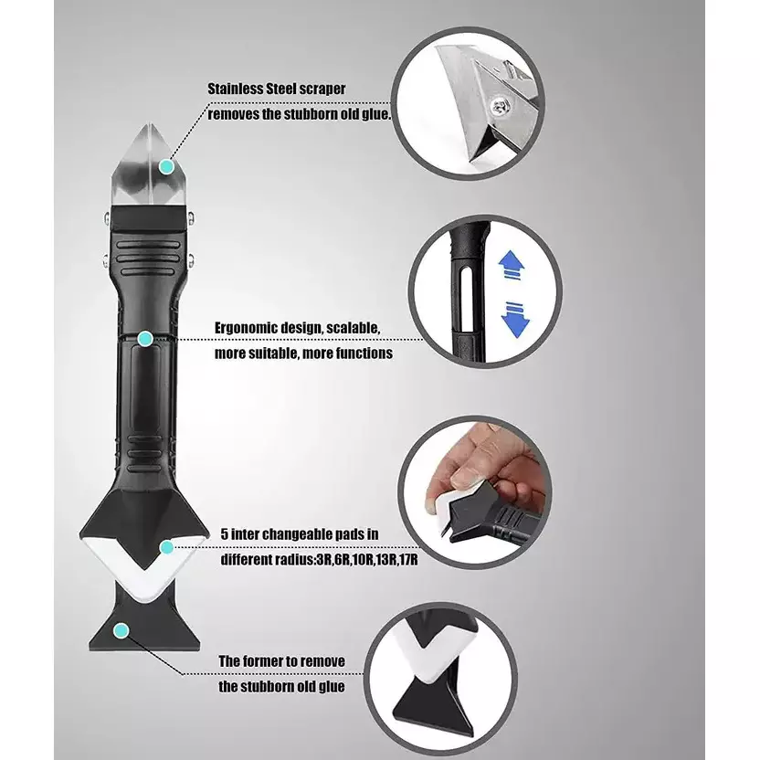 FLOSTRAIN Ergonomic Design Silicone Trowel & Scraper with 6 Inter Changeable Pads