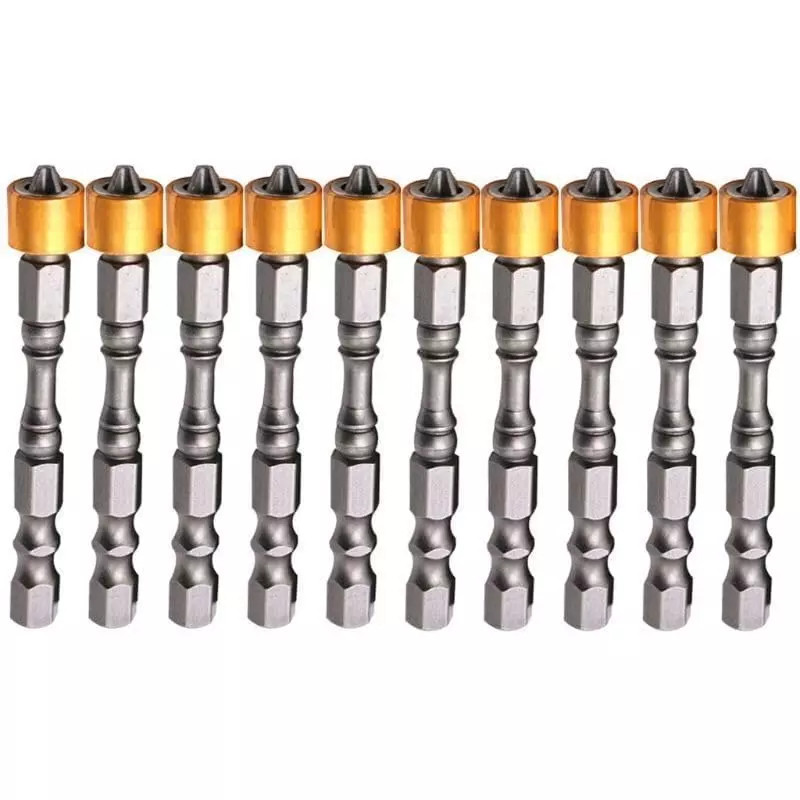 DY TOOLS Double Cross Head PH2 Screwdriver Bit Set Magnetic Collar 6.35 mm (1/4 Inch) Hex Shank (Pack of 10)