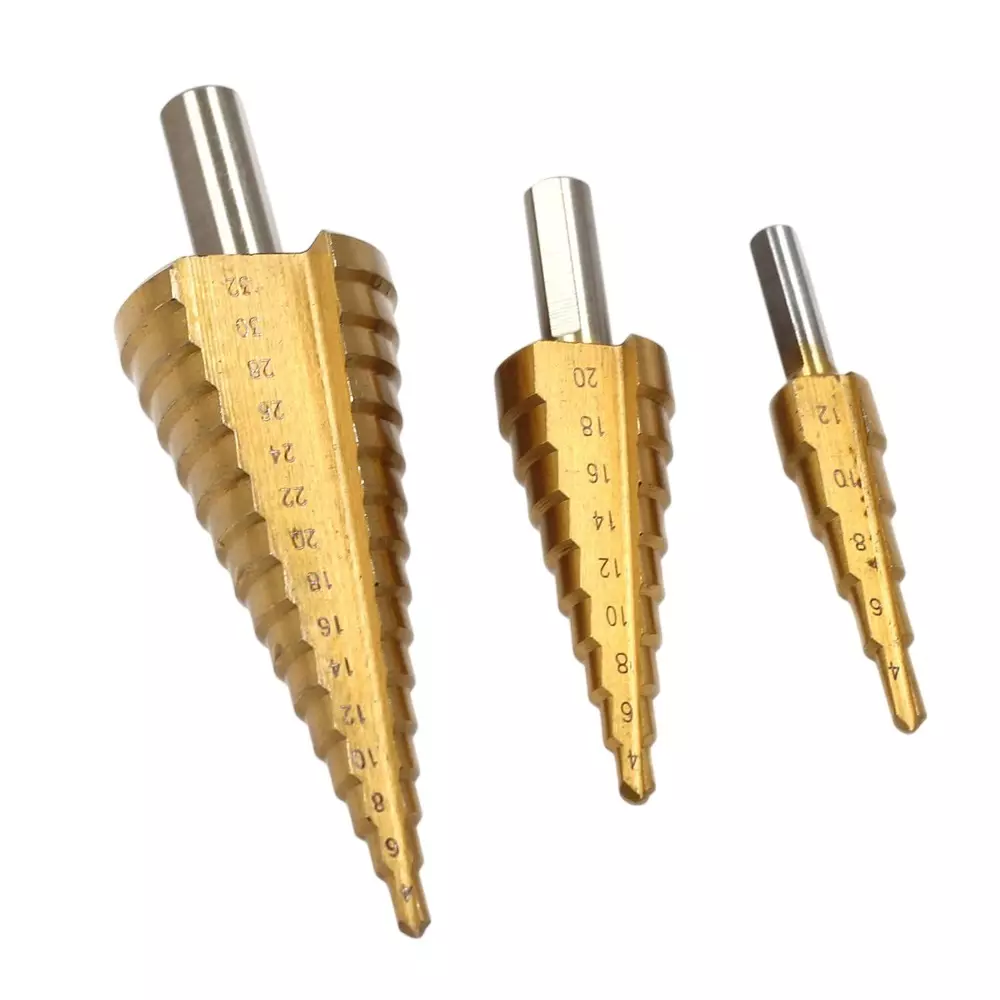 Veltrix 3 Pcs Cone Drill Bit Set Titanium-Coated High-Speed Steel Step Bits for Clean and Precise Hole Expansion