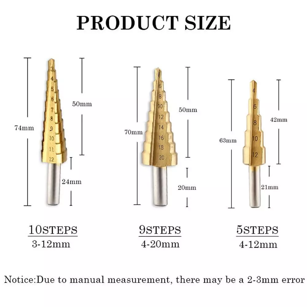 veltrix-3-pcs-cone-drill-bit-set-titanium-coated-high-speed-steel-step-bits-for-clean-and-precise-hole-expansion