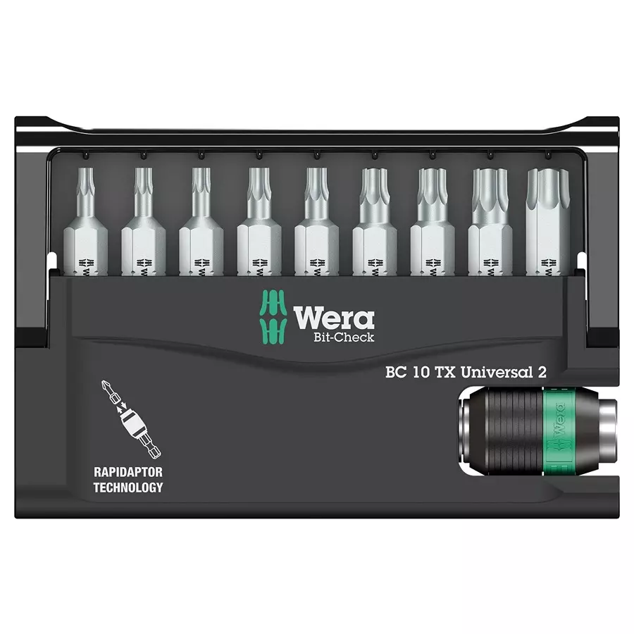 WERA BIT-CHECK SET W/UNIVERSAL HOLDER, 11PC, 05057115001