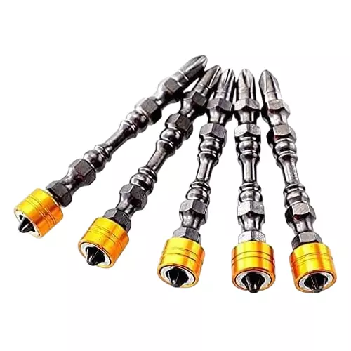 DY TOOLS Double Cross Head Long PH2 Screwdriver Bit Set Alloy Steel Magnetic Collar 6.35 mm (1/4 Inch) Hex Shank (Pack of 5)