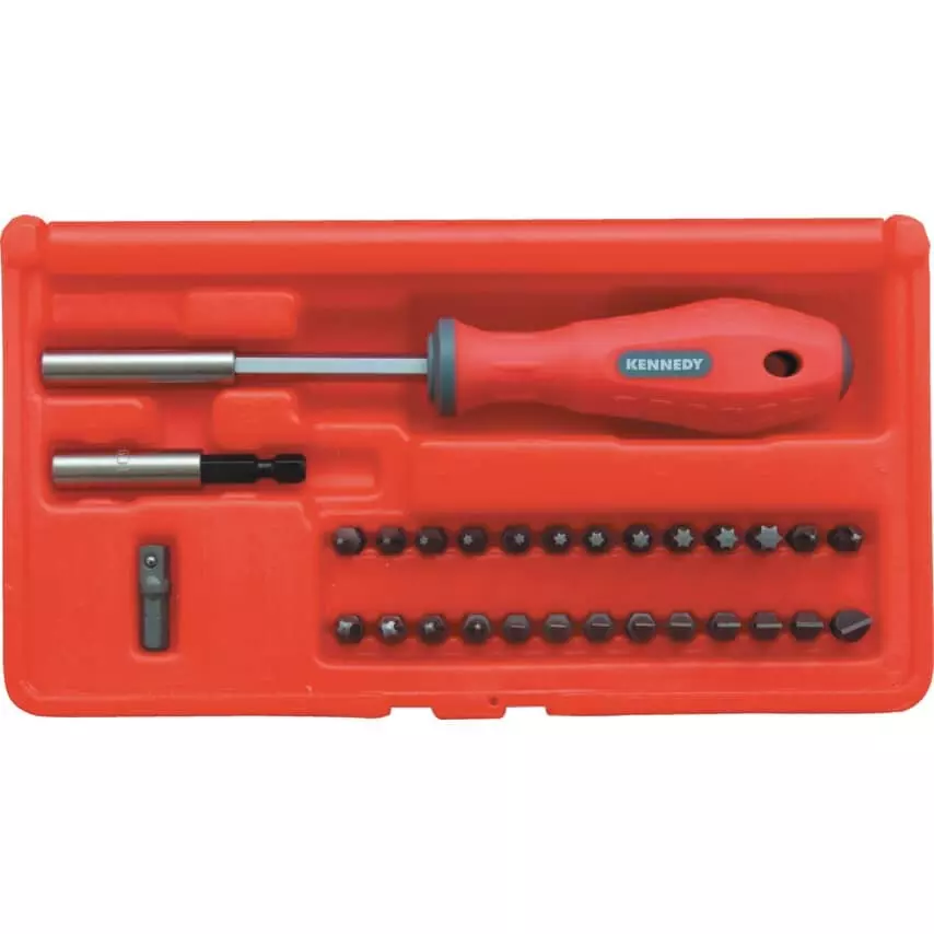 Kennedy Screwdriver Bit Set Slotted, Torx, Crosspoint, Pozidrive S2 Modified Steel Hex Shank Shape (Pack of 29)