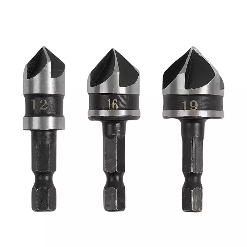 GENERIC Tianyue 3 Pcs Hex Shank 5-Flute Wood Center Drill Bit Set for Wood Screws 12/16/19 mm