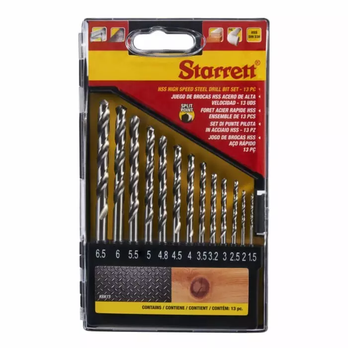Starrett Twist Drill Bit Set Set for Stainless Steel Wood 1.5 mm Max 6.5 mm Min HSS Bits, KBK13