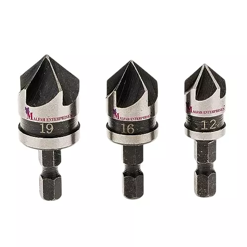 Malfah Enterprises Chamfer Countersink Drill Bit 12, 16, 19 mm 90° Cutting Angle HSS (Pack of 3)
