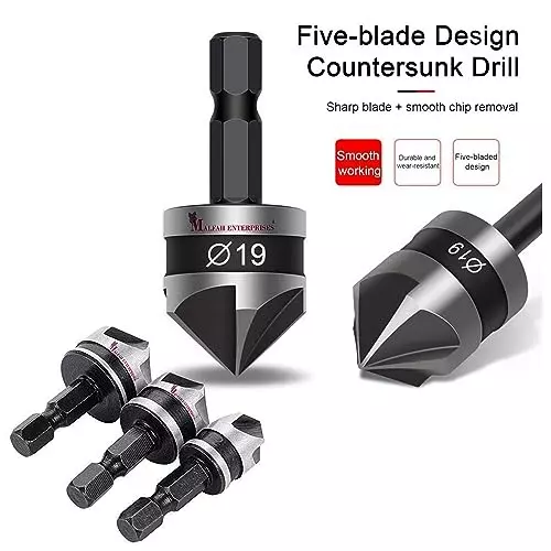 Malfah Enterprises Chamfer Countersink Drill Bit 12, 16, 19 mm 90° Cutting Angle HSS (Pack of 3)