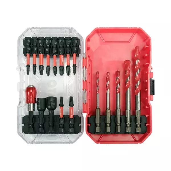 Yato 18 Pcs Impact Bit Set 1/4 inch (6.3 mm) Drive Size and 4, 5, 6, 8, 10 mm Drilling Diameter, YT-04615